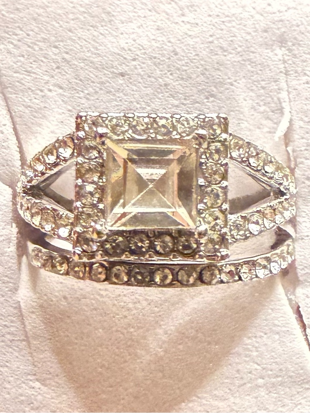 New Sterling Silver CZ Halo Wedding Ring Set Size 8